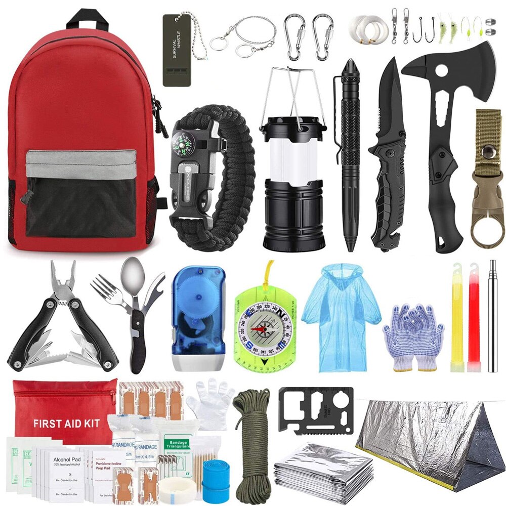 Survival Kit + First Aid Kit Bag + Fire Starter Stone Cover Multifunction  Pliers Tool Military Accessories Complete Set First Aid Gadgets Fishing  Chis
